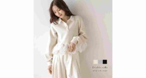 異素材ドッキングがお洒落感アップ　Ｗフリルペプラムトップス